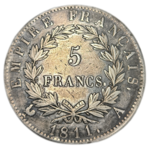 Napoléon 1er, 5 francs Napoléon empereur, empire français 1811 Paris