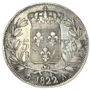 Louis XVIII, 5 francs tête nue 1822 Paris
