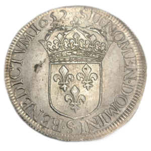 Louis XIV, écu à la mèche longue 1652 Troyes