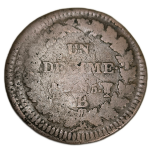 Directoire, 1 décime Dupré, grand module, refrappage du 2 décimes An 5 Rouen