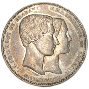Léopold 1er, 5 francs, mariage du duc et de la duchesse de Brabant 1853 Bruxelles