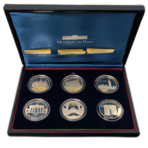 Vème République, 6 Monnaies Belle Épreuve 15 écus / 100 francs – Monuments et sites d’Europe 1993 / 1995