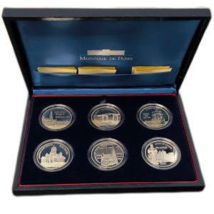 Vème République, 6 Monnaies Belle Épreuve 15 euros / 100 francs – Monuments et sites d’Europe 1996 / 1997