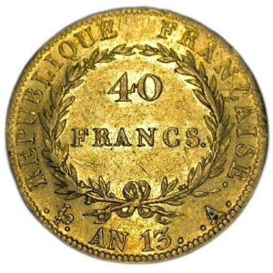 Napoléon 1er, 40 francs tête nue, calendrier révolutionnaire An 13 Paris