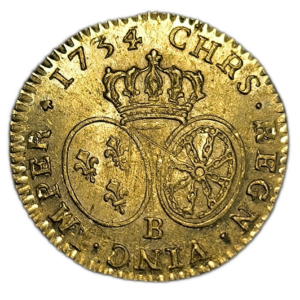 Louis XV, Louis d’or aux lunettes 1734 Rouen
