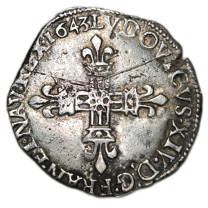 Louis XIV, quart d’écu à la croix de face 1643 Bordeaux