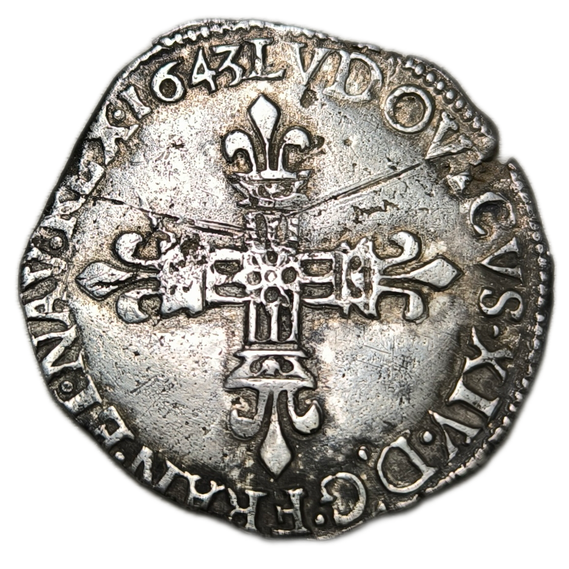 Louis XIV, quart d'écu à la croix de face 1643 Bordeaux