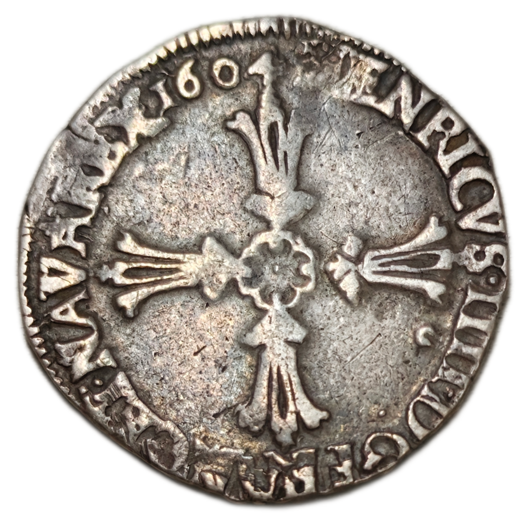 Henri IV, quart d'écu à la croix feuillue 1604 Rennes