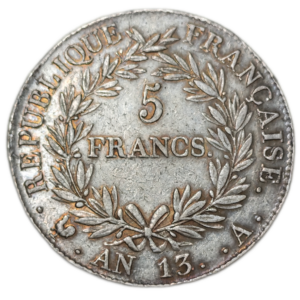 Napoléon 1er, 5 francs Napoléon empereur, calendrier révolutionnaire An 13 Paris