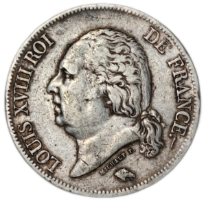 Louis XVIII, 5 francs tête nue 1824 Lille